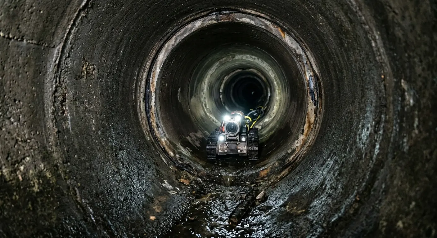 Robotic sewer camera inspecting pipe interior for Sewer Line Cleaning in Union